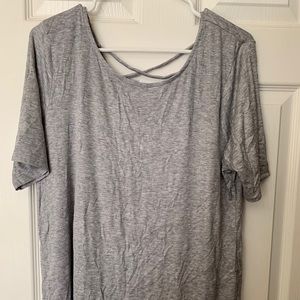 2X Grey Shirt with cut away, crisscross back